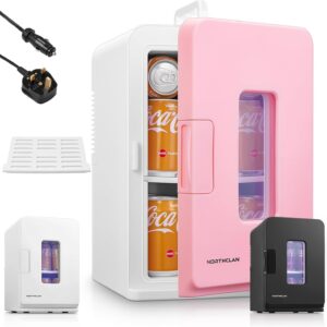NORTHCLAN Mini Fridge, 15L/21 Cans Portable Cooler and Warmer, Skincare Fridge, Small Fridge for Bedrooms, Food, Drinks, Cosmetics, Max & ECO Mode, AC+DC Power, Pink