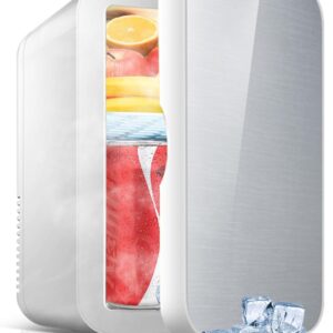 Evolpor Mini Fridge, 8 Liter/8 Cans Mini Fridges with Cooler & Warmer, Low Noise Skincare Fridge with AC/DC, Mini Fridge for Bedrooms, Car, Drinks, Beauty, Skincare, Travel, Whited