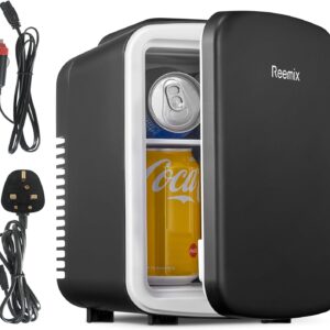 Mini Fridge 4 Litre, 6 Can Portable AC+DC Power Cooler & Warmer, Portable Small Fridge for Bedrooms, Cars, Offices, Skincare, Makeup, Cosmetics, Food (Black)