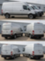 Panel 1 – Sprinter Exterior / Side View
Mercedes Sprinter camper van exterior view highlighting length and touring profile.

Panel 2 – Transit Interior / Angle View
Ford Transit camper van interior view showing standing height and open living space.

Panel 3 – Sprinter in Repair Shop
Mercedes Sprinter camper van inside a service bay, illustrating maintenance and repair access.